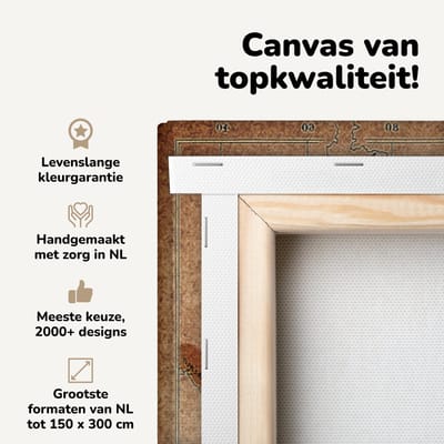 Canvas schilderij 180x120 cm - Wanddecoratie Klassieke wereldkaart de verspreiding van mensenrassen - Muurdecoratie woonkamer - Slaapkamer decoratie - Kamer accessoires - Schilderijen op canvas