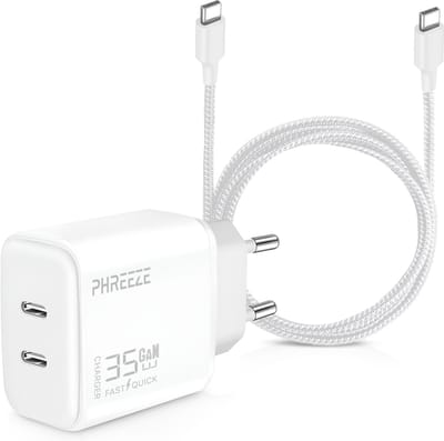 Usb C Kabel 2 Meter met 35w usb-C Oplader - 2 usbC Poorten - GaN Technologie Snellader