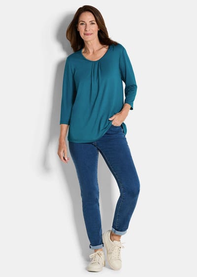 Elegant shirt van viscose-jersey - petrol - Gr. 19 van Goldner Fashion