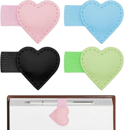 Set van 4 Magnetische Lederen Boekenleggers met Penhouder | Sterke Magnetische Sluiting voor Boeken, Schattige Hartvormige Multifunctionele Cadeaus voor Lezers, Vrouwen en Studenten in 4 Kleuren