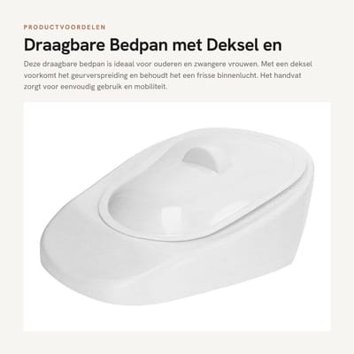 Dailygoods- Bedpan met Deksel - Draagbare Bedpan - Ergonomische Handgreep - Versterkt Draagvermogen tot 80 kg - Gladde Oppervlakte - Vermindert Geurverspreiding - Toiletpan