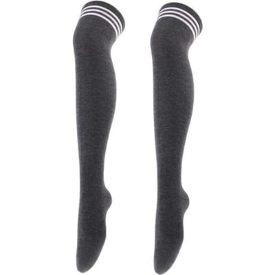 Dames Over de Knie Dijhoge Sokken Academische Stijl effen kleur Lange Sokken Over de Knie Kousen Voor Dames Meisjes One Size black