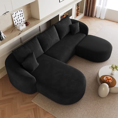 MIVRAY U-Bank 266 cm - Modulair Comfort Zonder Montage - Voor Woonkamer En Slaapkamer - Zachte Stoffen Bekleding - Zwart