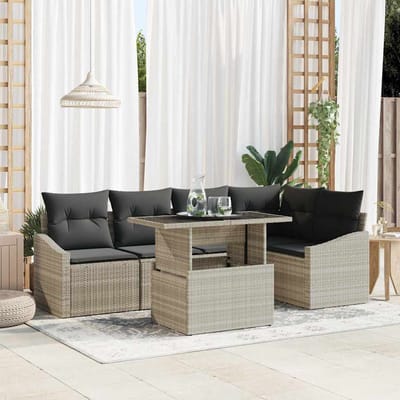 vidaXL - Tuinbank - Set - 6 - st - Lichtgrijs - poly - rattan