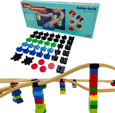 Toy2 Builder Set XL - 44 Brio Duplo Adapters - Treinbaanonderdelen - Houten Treinbaan - geschikt voor LEGO DUPLO©, HUBELINO, Bandits & Angels, BioBuddi, Hape, BRIO©, IKEA