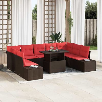vidaXL - Tuinbank - Set - 10 - st - Bruin - en - Rood - poly - rattan
