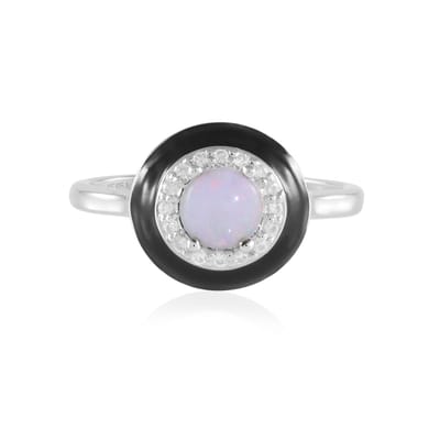 Cavill - 925 Sterling Zilver Ring - 0,53 ct Australische Opaal & 0,18 ct Zirkonia - Moderne Elegante Zwarte Accenten