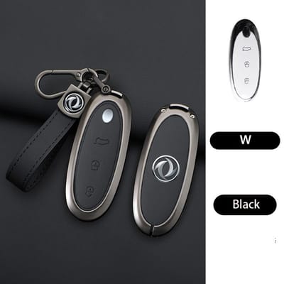 Étui de clé de voiture 3 boutons en alliage de zinc + cuir Coque Coquille Peau Support Pour Dongfeng Nammi 01 Clé à distance à énergie nouvelle Protection