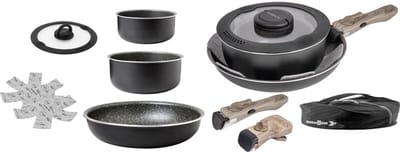 Brunner Pirate Spacemaster Camping Pannenset - Ø26 - 6 Delig - Stapelbaar - Aluminium - PFOA Vrij - Geschikt voor gas, elektrisch, keramisch en inductie