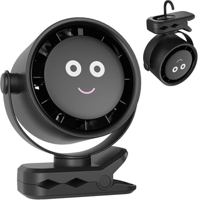 Klemtafelventilator, oplaadbare USB-ventilatoren, 720° rotatie, 5 snelheden met LED-display – stille tafelventilator voor kantoor, thuis, kamperen, kinderwagen – zwart.L