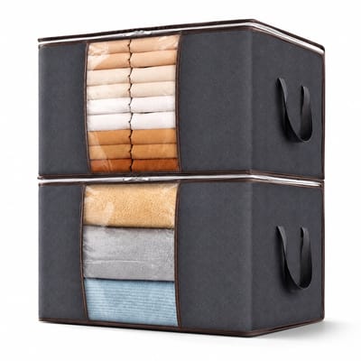 BOTC Opbergzak Organizer - Opbergtas 75L liter - Set van 2 - 100*50*15cm - Opvouwbare Kledingopslag - Grijs/Transparent