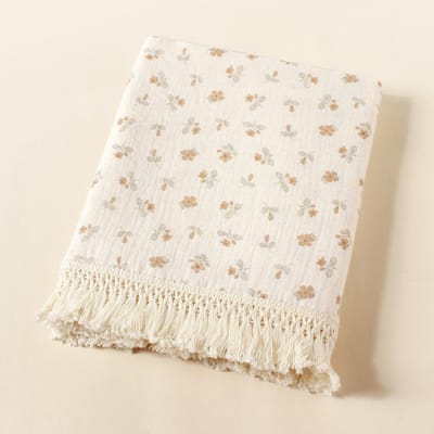Newborn Baby Cotton Tassel Prints Blanket Double Layer Muslin Swaddle For Newborn Boy Girls Bath Towels (as the picture,80x65 cm)