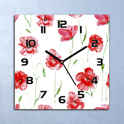Coloray Wandklok - Rode klaprozen Glazen Klok - 30x30 cm - Rood Wandklok - Wandklok Vierkant - Wandklok Industrieel - Wandklok Keuken - Stille Wandklok