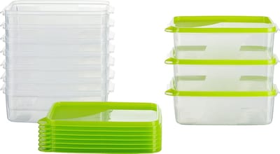 Famanu – Set van 10 rechthoekige diepvriescontainers van 1 liter met groene deksels, ideaal voor voedselopslag