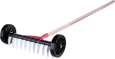Gazonbeluchter Metaal - Mosverwijderaar Wielen - Gras Gezond Houden - Met Wielen - 150 x 420 mm - Rood