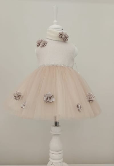 luxe feestjurk met haarband-moderne jurk voor meisjes - baby's- galajurk-vintage jurk-effen feestjurk-tutu rok-bruiloft-fotoshoot-verjaardag-doopsel-steentjes-bloemen-licht lila kleur-katoen- 3 tem 6 maanden maat 62- 68
