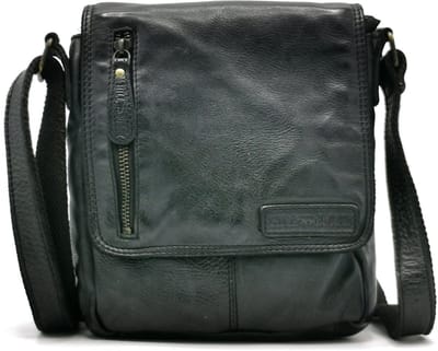 Hillburry leren crossbodytas gewassen leer zwart - (bxhxd) ca. 20cm x 22cm x 5cm