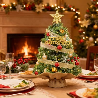 Mini Kerstboom 60cm Kunstkerstboom met DIY Hangdecoraties en LED Verlichting, Batterijgevoed voor Kerst en Thuisdecoratie
