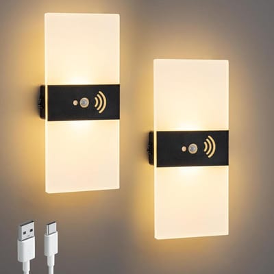 GELLDG Wandlamp - Wandlamp met sensor - Binnenwandlamp - Voorzien van een 2000mAh batterij - LED-verlichting - Geen externe voeding nodig - Oplaadbaar via USB en met schakelaar - Geschikt voor gangen, woonkamers en andere binnenruimtes - 2 stuks