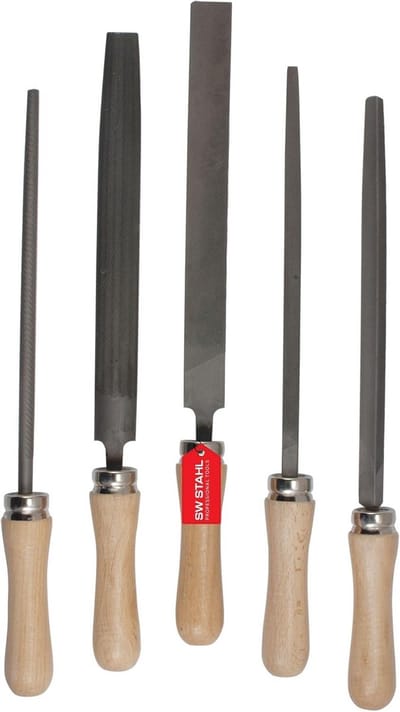 5-delige werkplaatsvijlset voor metaal - 300 mm vijlen met houten handvat