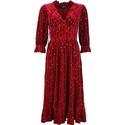 Hell Bunny - Rockabilly Maxi-jurk - Galactica Dress - XS tot S - voor Vrouwen - rood