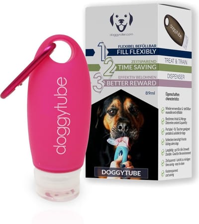Doggytube - beloningsdispenser - geschikt voor vloeibare hondensnacks - roze - 5,6x5,6x12,8cm