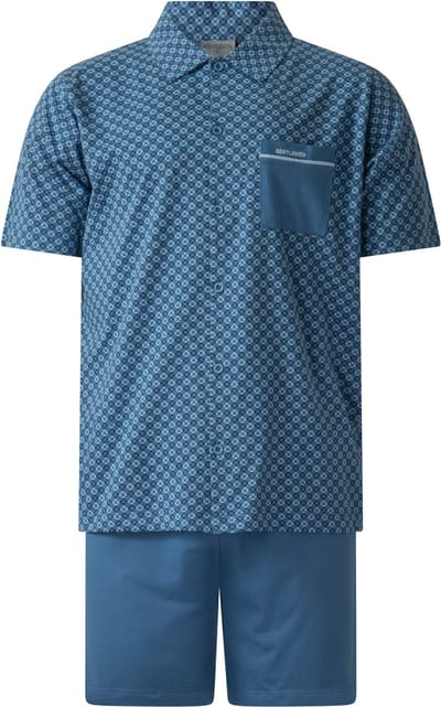 Gentlemen - heren shortama 114312 met doorknoop - zomer pyjama - blauw - maat M