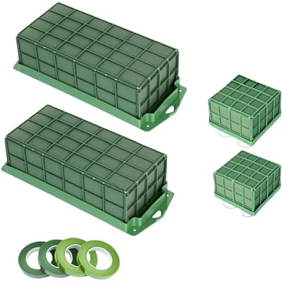 Lot de 4 Supports Floraux en Mousse Florale Cage Florale avec Blocs de Mousse Florale 2 Rectangles 2 Supports pour Fleurs pour Décoration de Mariage Fête de Jardin gray