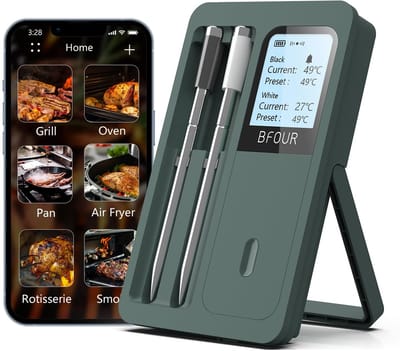 SnelShoppen - Draadloze Vleesthermometer met 2 Sondes, LCD-Display, 100m Bluetooth-Bereik, App-Bediening, Grillthermometer voor BBQ, Grill, Rookoven e