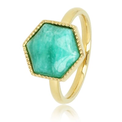 My Bendel - Ring Goudkleurig met Zeshoek Amazonite Edelsteen - Goudkleurige Zeshoek Ring met Amazonite Edelsteen - met Luxe Cadeauverpakking | Sieraden Voor Dames | Maat 16.00 Mm / Maat 50