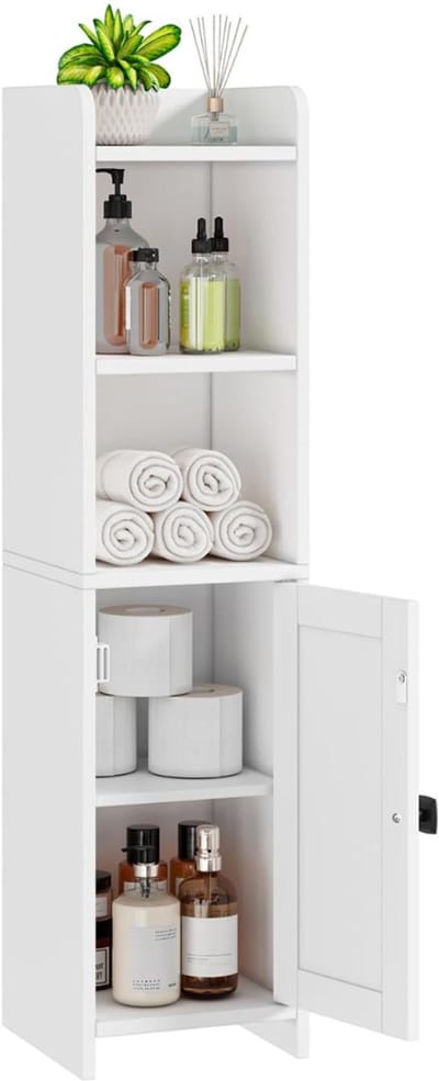 Verte Toiletkastje - Opbergmeubel voor in de Badkamer – Modern – Verstelbare Planken – Vrijstaand – Kantelbeveiliging – 20 CM x 20 CM x 80 CM – Wit