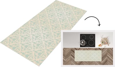 Keukenloper - Loper keuken - Damast - Vintage - Pastel - Design - 120x50 cm - Keukenloper vinyl