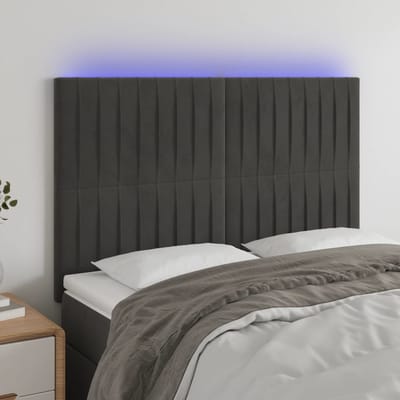 vidaXL - Hoofdbord - LED - 144x5x118/128 - cm - fluweel - donkergrijs