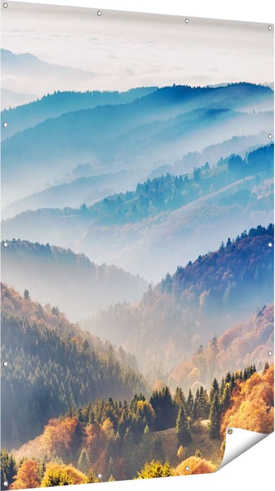 Gards Tuinposter Heuvel Landschap van het Zwarte Wout Bos - 120x180 cm - Tuindoek - Tuindecoratie - Wanddecoratie buiten - Tuinschilderij