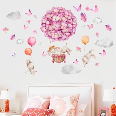 JHUBERS- Muurstickers Kinderen - Kleurrijke Bloemen/Vlinders/Wolken - Doe-het-zelf Decor - Unieke Look - Voor Kinderkamer/Peuterkamer - Muursticker