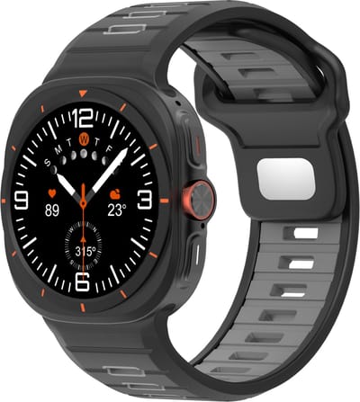 Stravo Heavy Duty Siliconen Sport Bandje – Geschikt voor Samsung Galaxy Watch Ultra 2 (2026) / Ultra (2024/2025) – Tweekleurig Horlogebandje – Zwart / Grijs