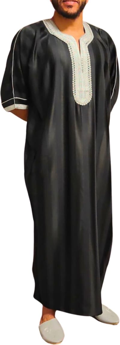 Zwart Johara Kandora Qamis Abaya handgemaarkt - Marokkaanse traditionele Djellaba/Gandoura