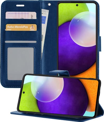 Hoesje - Geschikt voor Samsung Galaxy A52 / A52s 5G - Luxe Bookcase - Walletcase Hoes - Portemonnee - Cover - Telefoonhoes - Donkerblauw