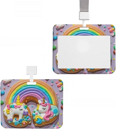 ID-kaarthouder - Badgehouder - Werk Organisatie - Schuifontwerp - 10x7.6 cm - Eenhoorn Donut Regenboog