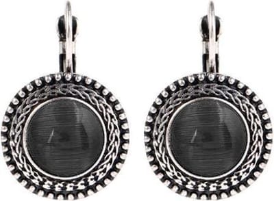 Fako Bijoux® - Oorbellen - Tibetaans Zilver - Opaal - 17mm - Zwart
