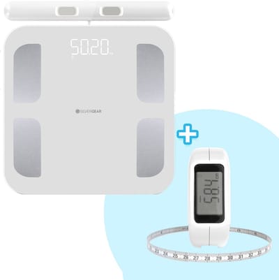 Silvergear Weegschaal Personenweegschaal - Combideal met Slim Lichaamsmeetlint met App - Wit