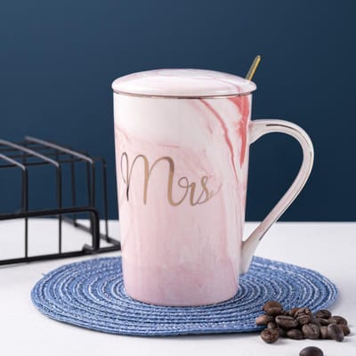 Tasse en Céramique Créative Style Européen Bordure Dorée Marbre Tasse à Café Créative Cadeau Souvenir de Mariage Tasse à Eau pour Couple 301-400ml white