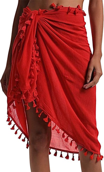 ASTRADAVI Pareo - Sarong met Franjes - Dames Beachwear Omslagdoek - Kleur Rood