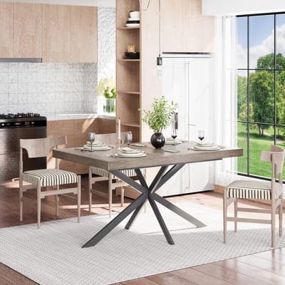 MIVRAY Eettafel - Uitschuifbaar Met Verborgen Opbergruimte - Voor Keuken En Eetkamer - MDF En Metaal - 140-180x80x76 Cm