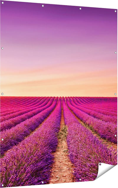 Gards Tuinposter Paarse Lavendel Bloemenveld - 120x160 cm - Tuindoek - Tuindecoratie - Wanddecoratie buiten - Tuinschilderij
