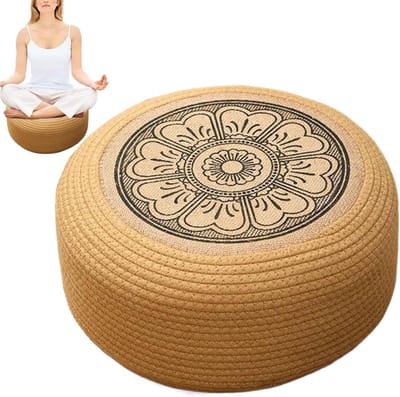 Ronde Poef - Vloerzitting - Extra zitplaats - Handgeweven rotan - 40 cm - Zwart