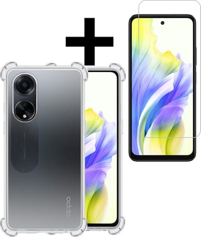 Hoesje - Met Screenprotector - Geschikt voor OPPO A98 - Sterk & Shockproof - Siliconen Case - Back Cover - Telefoon Hoes - Shock Proof - Telefoonhoesjes - Transparant