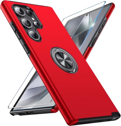 Backcover Shockproof Inclusief Screenprotector Gehard Glas - Hoesje Geschikt voor: Samsung Galaxy S24 Ultra - Rood
