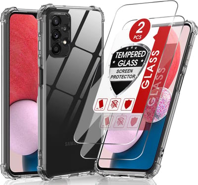 Anti-Shock silicone hoesje met 2 Pack Tempered glas Screen Protector Geschikt voor: Samsung Galaxy A13 4G