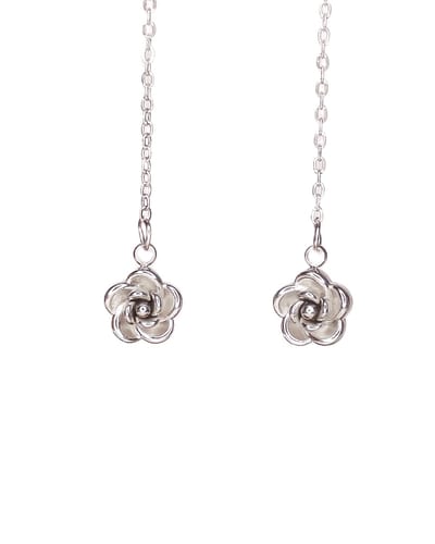 Ava & Imber | Tiny Rosula Threader Oorbellen Zilver | Zilveren doortrekoorbellen met roosje | subtiele damesoorbellen met cadeauverpakking